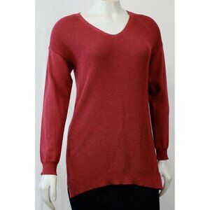 Eileen Fisher Sz S 100% Italian Wool Sweater Tunic Top Blouse Red V Neck Womens